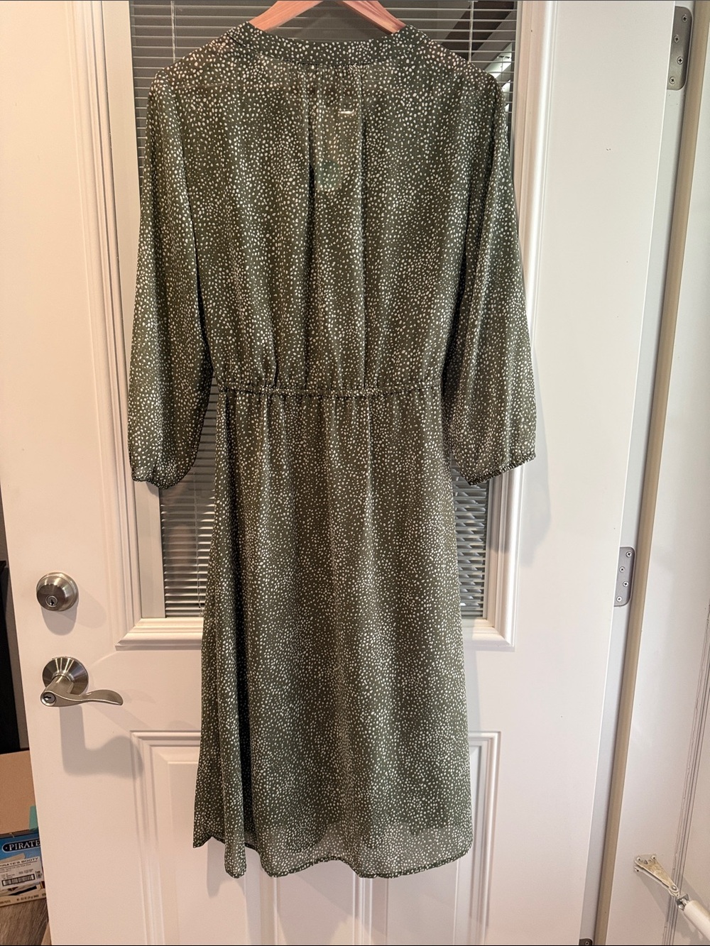 Sage Polka Dot Drawstring Waist Midi Dress - Picture 2 of 3
